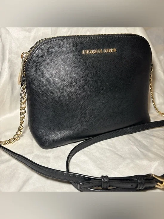 MICHAEL KORS Black Saffiano Crossbody with Gold Chain Trim - Picture 3 of 7